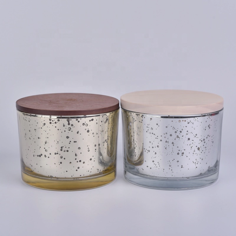 Mercury glass candle container with wooden lid, 15 OZ glass candle holder