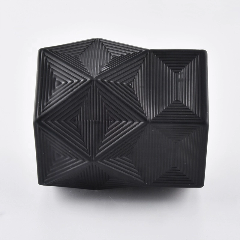 6oz hexagonal luxury black glass candle jars with geo cut design