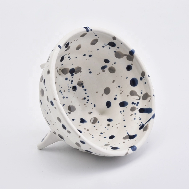 Triple Footed Ceramic Candle Holders Dotted Bowls Home Decor