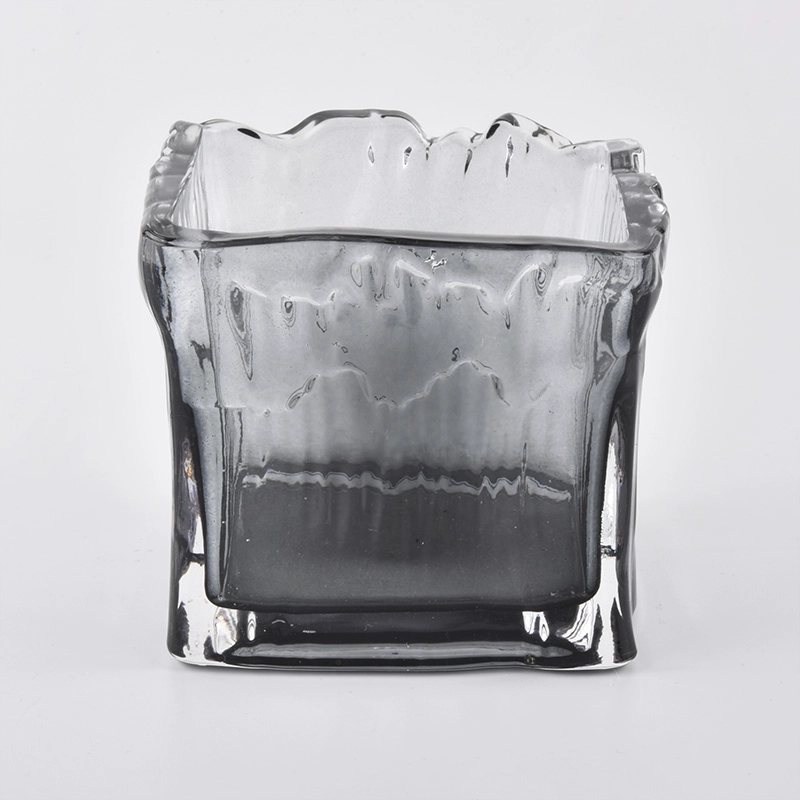 gray translucent square glass candle holders
