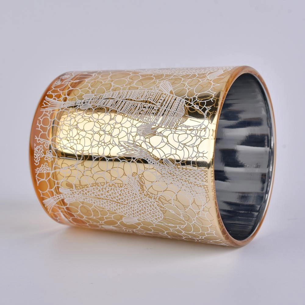 luxury candle jar, gold shiny candle holder with unique 3D printing