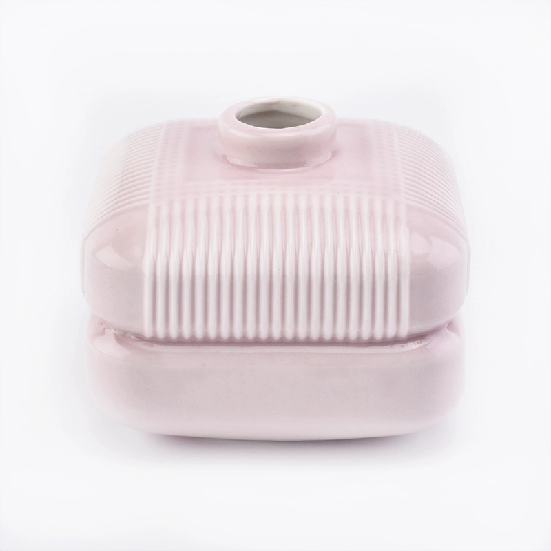 Wholesales Square Ceramic Aroma Bottle Pink Reed Diffuser Home Decoration