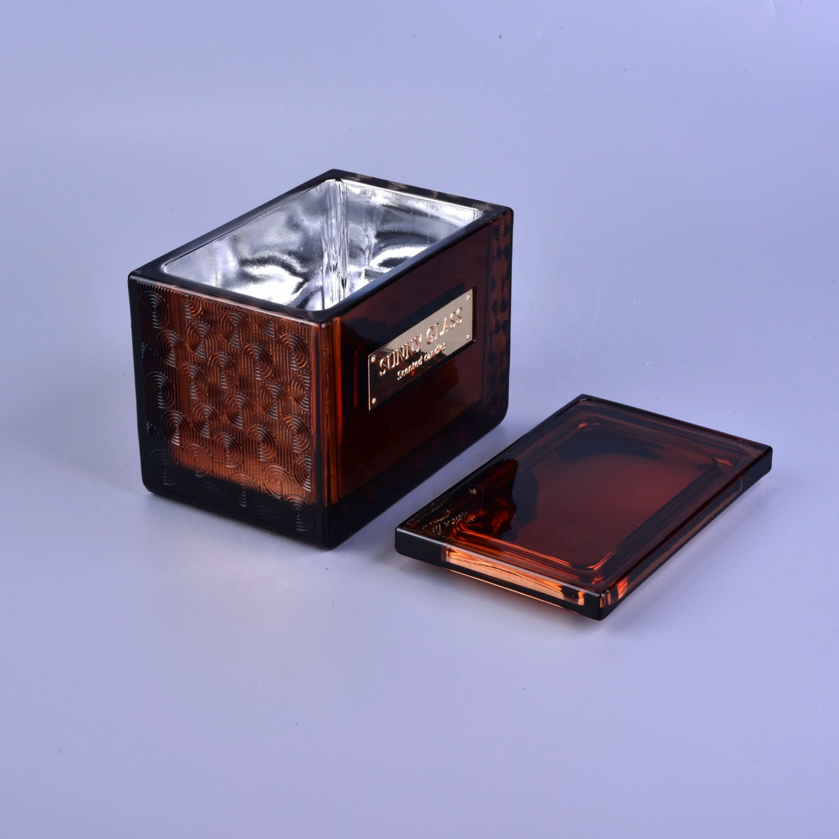 10oz Sunny luxury amber square scented glass candle holders with lids