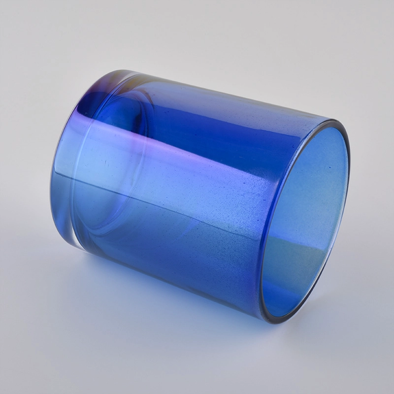 translucent blue glass candle vessel, shiny blue glass candle holders