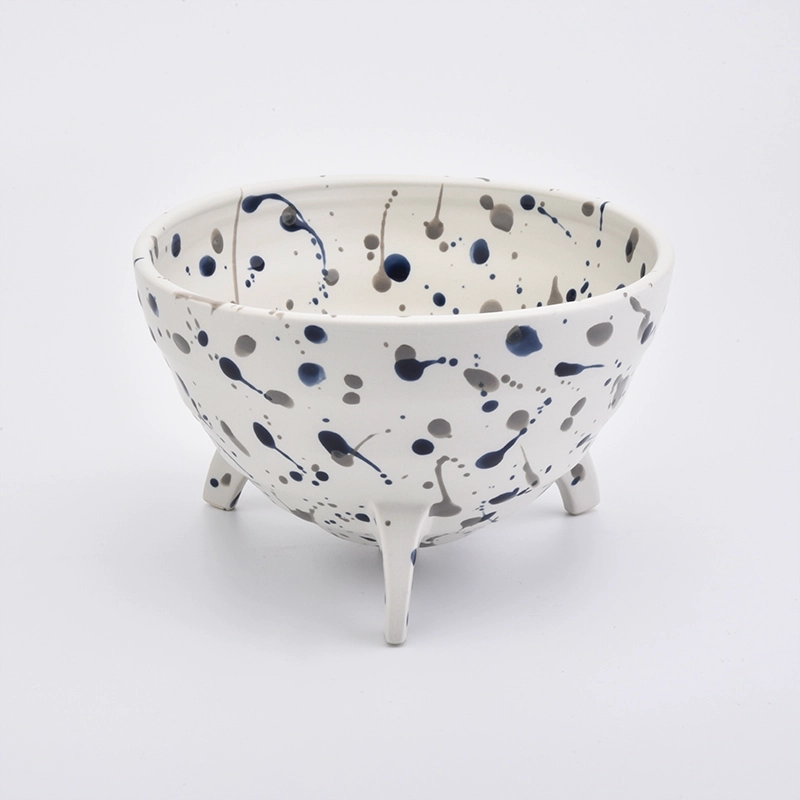 Large Footed Ceramic Vessel Ceramic Candle Holder with Dots Home Decoration