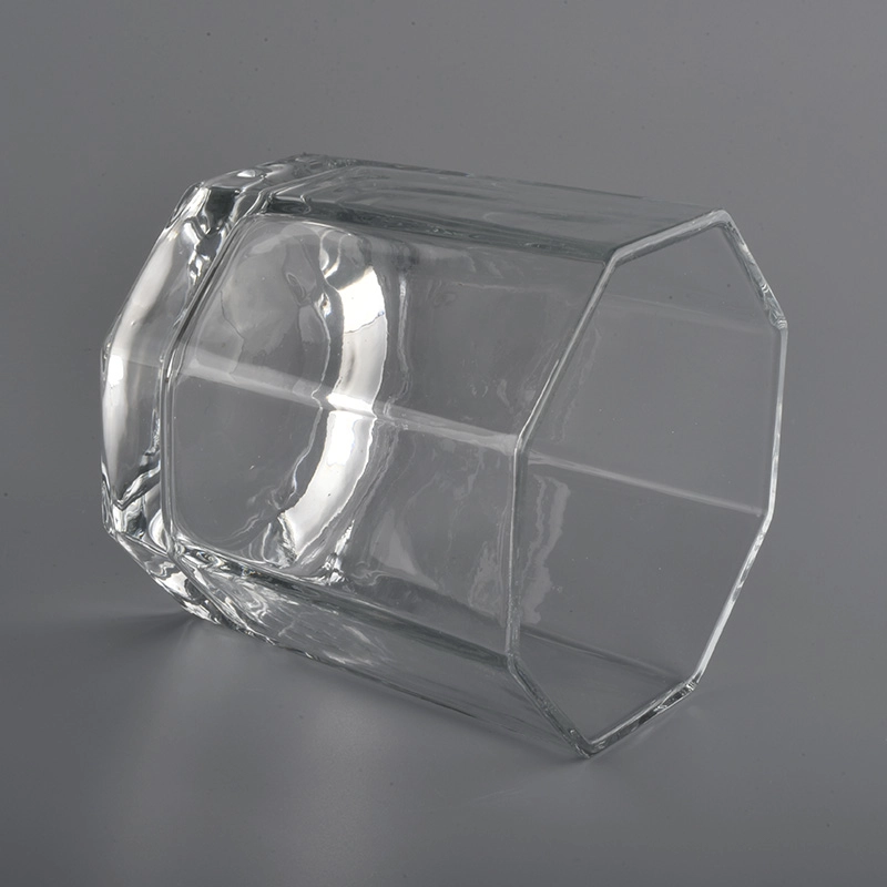 25oz big glass candle holders with hexagonal shape