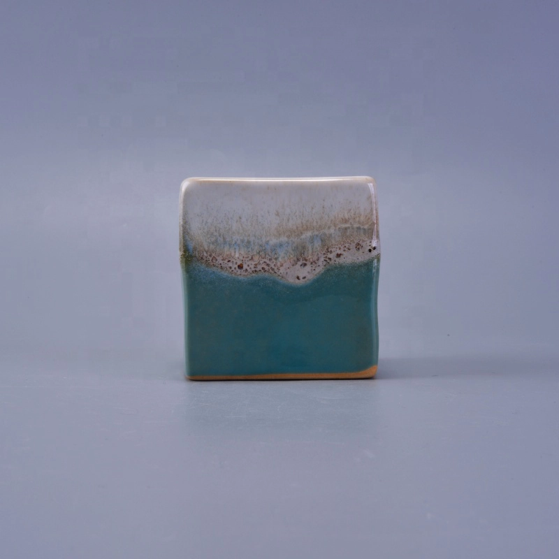 220ml Reactive Stoneware Square Jar Ceramic Candle Vessel for Home Decoration