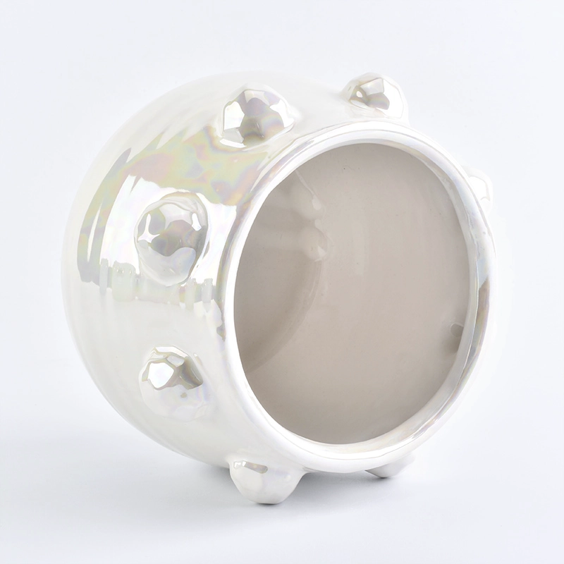 9oz iridescent white ceramic candle bowls