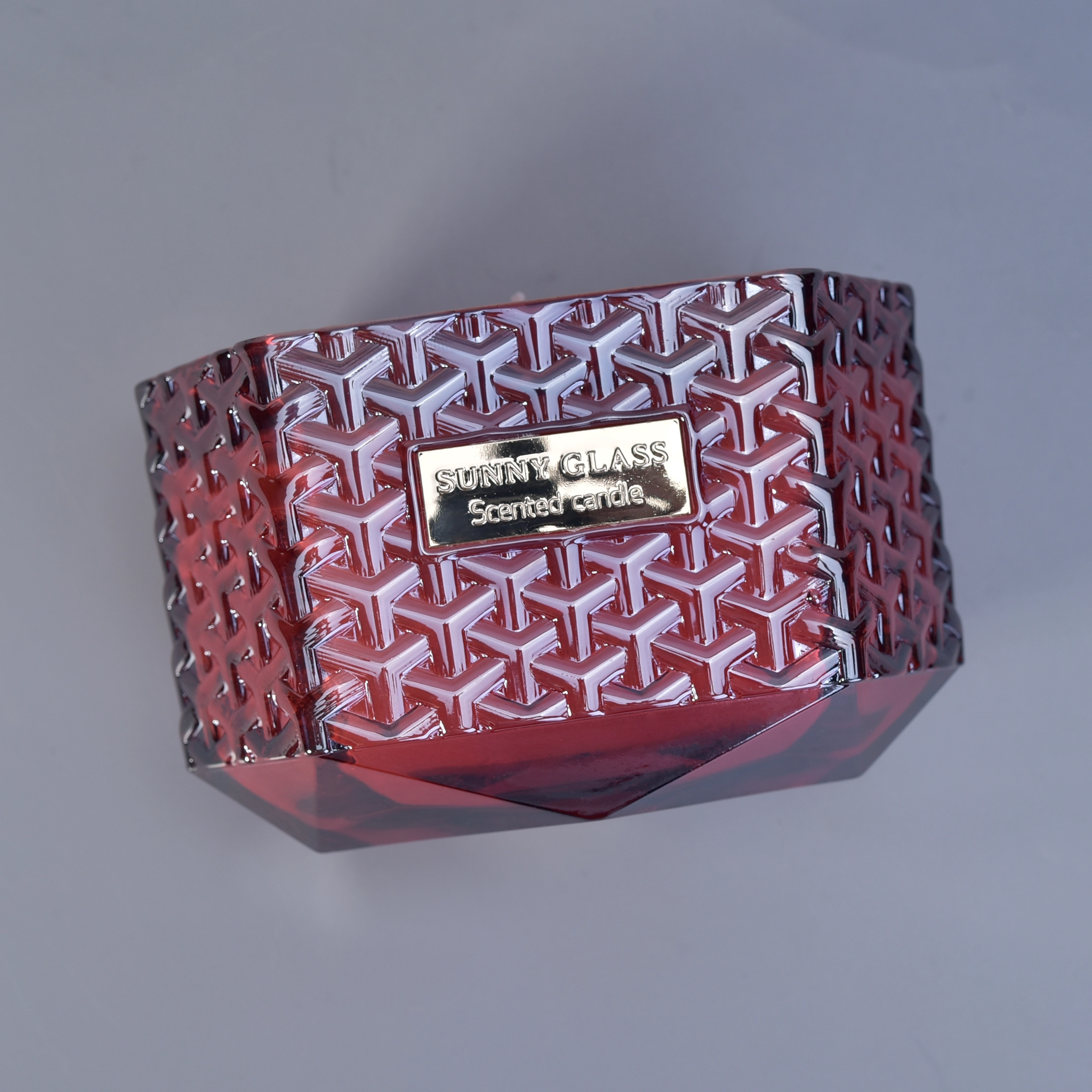 Suppliers Hexagon scented candle glass holders with wood lid