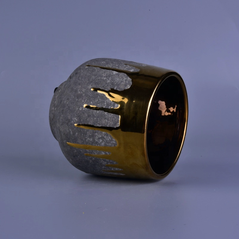 900ml Gold and Grey Stoneware Utensil Ceramic Candle Holders for Home Decoration