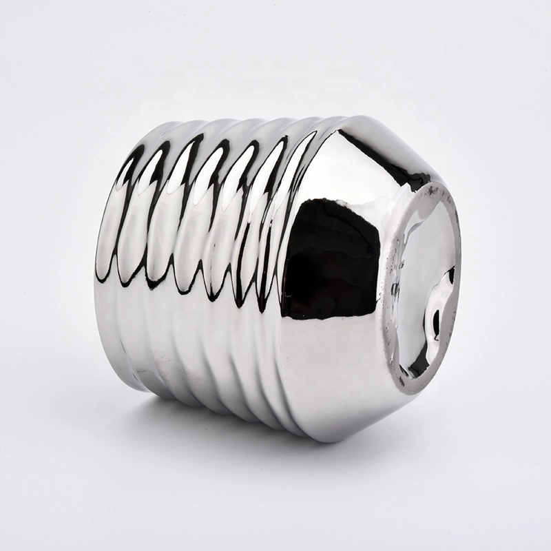 Silver plating round ceramic candle jars stripe candle holder home decor