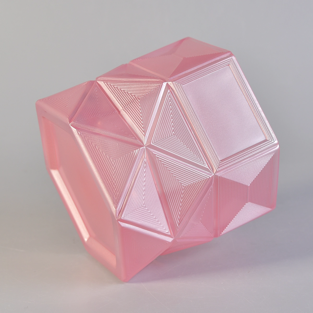 hexagon shaped glass candle holder, pink glass vessel for candle making