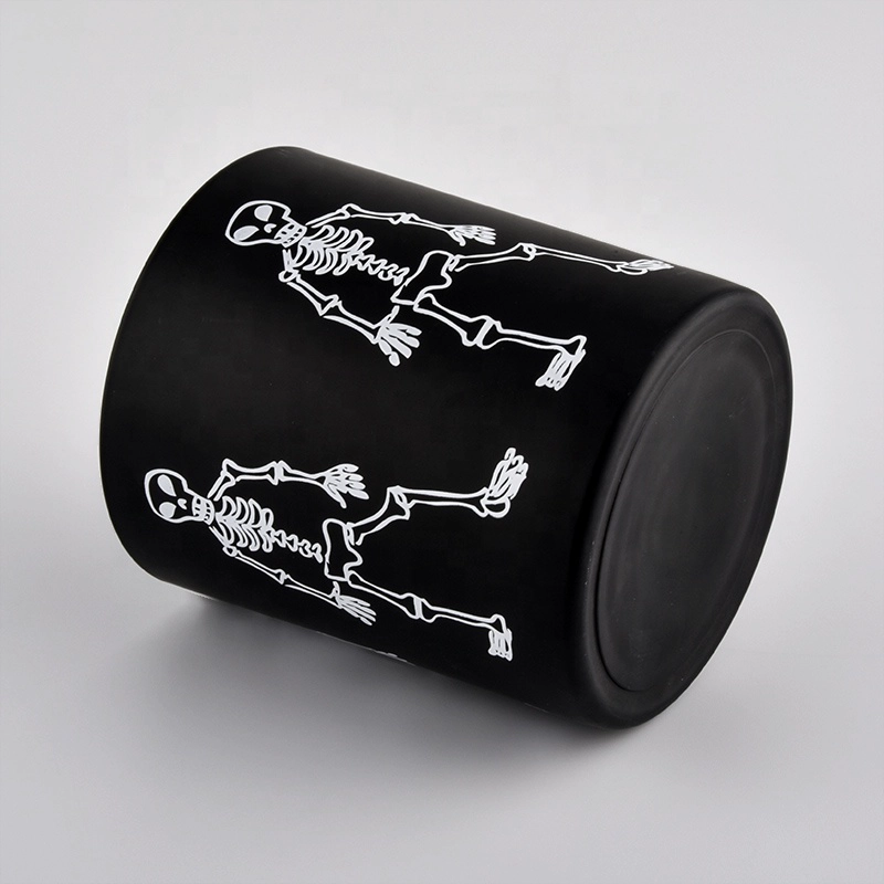 8 OZ customized glass candle jars, black glass candle holder with white patterns