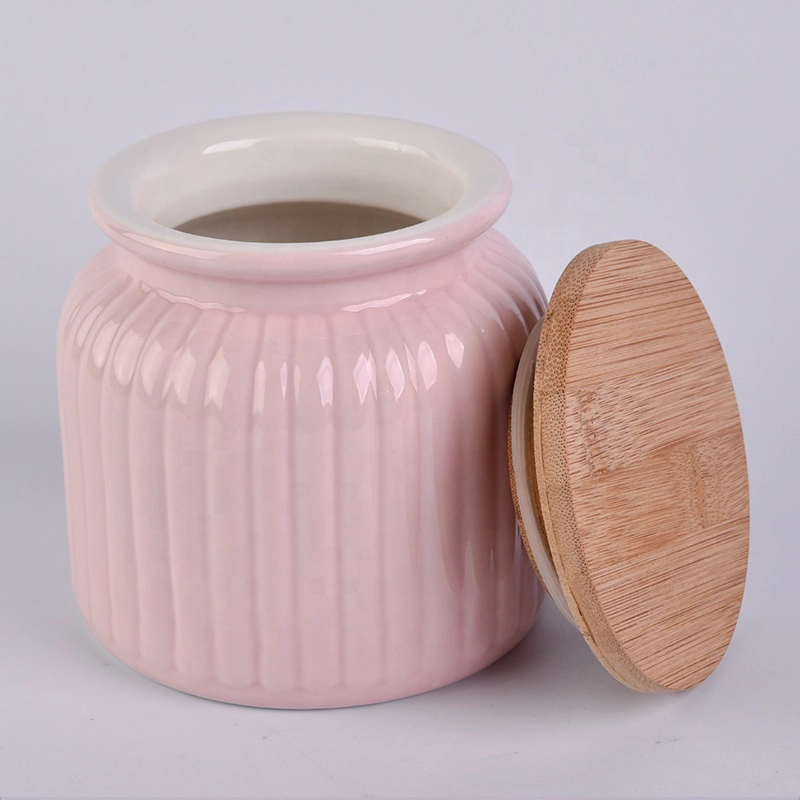 680ml pink matte ceramic candle jar scented candle vessel with wooden lid party decor