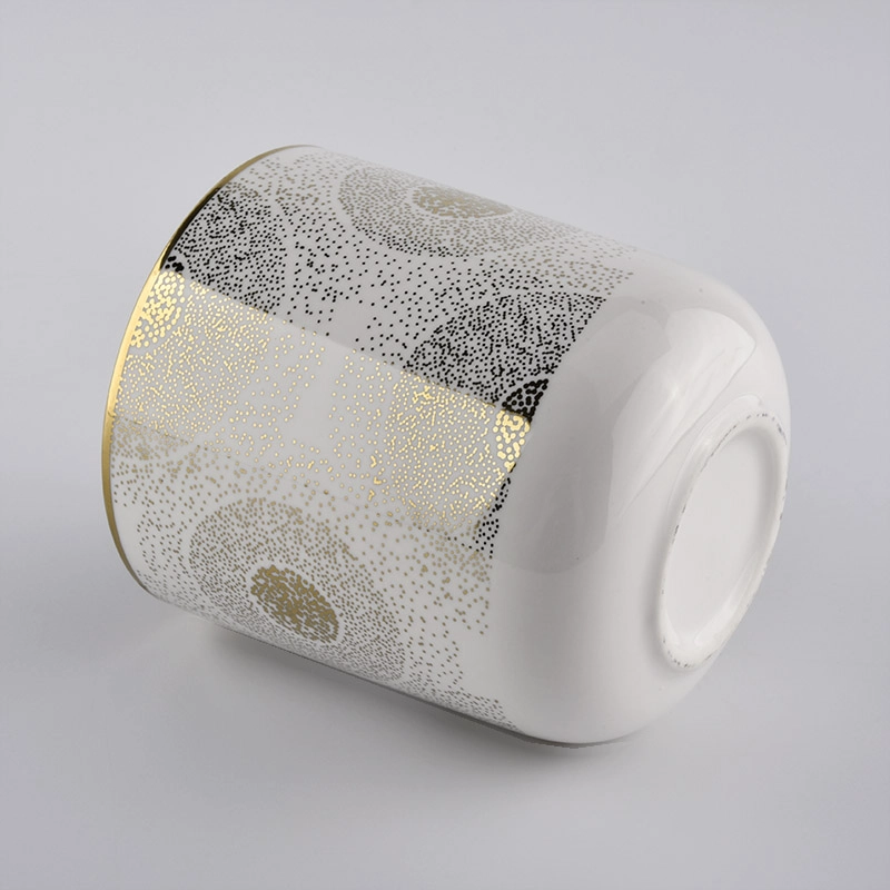 ceramic candle holder with shiny gold pattern, gold inside ceramic candle jar