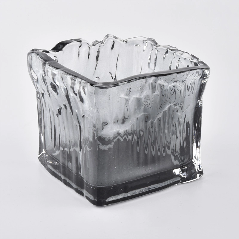 gray translucent square glass candle holders