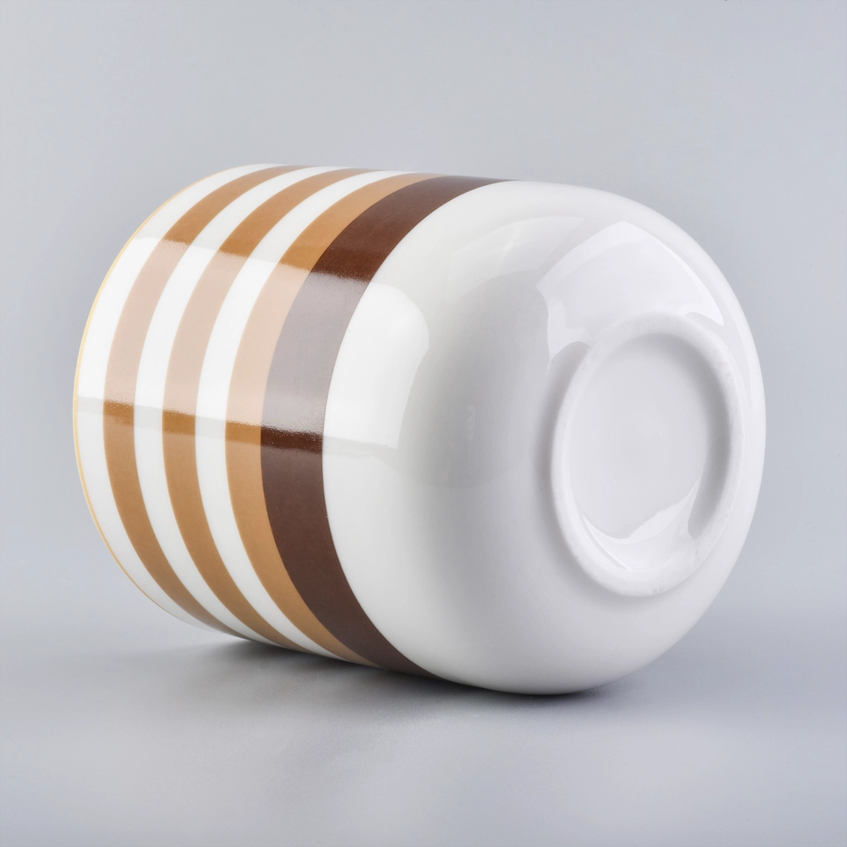 white ceramic candle vessel with yellow lines, popular shape ceramic candle jars wholesales