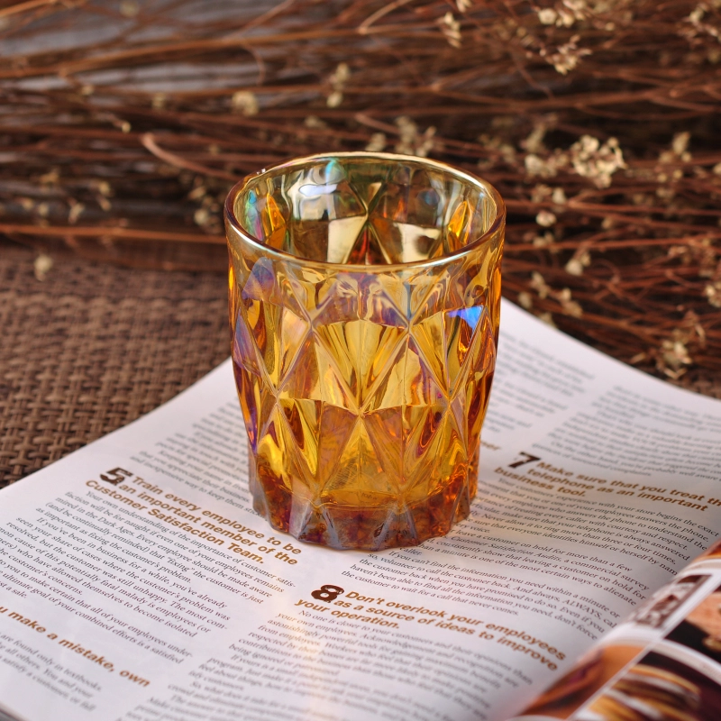 Diamond champagne iridescent glass candle jars home decoration wholesale