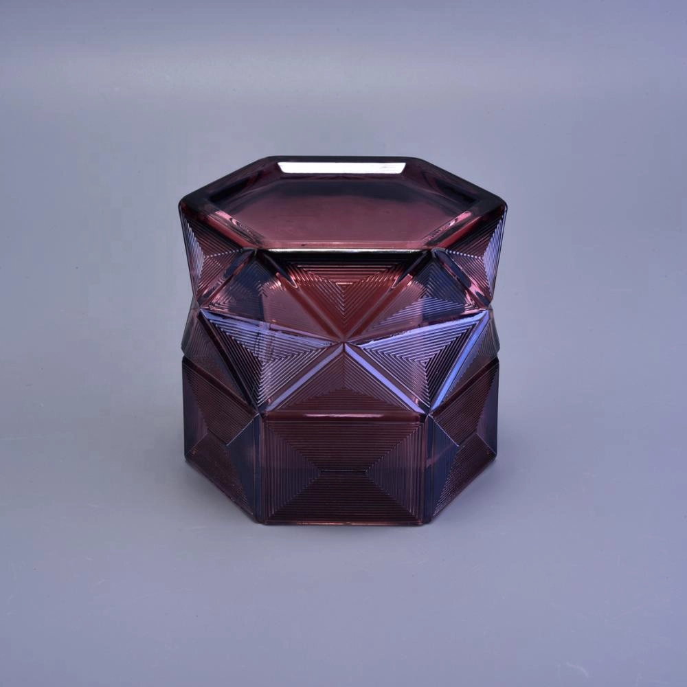 Hexagon Glass Candle Jars Votive Holders with Golden Spraying for Home Decor
