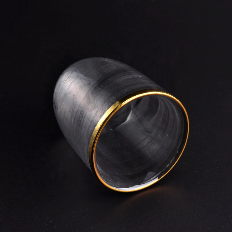 Thin black glass candle jars with gold rim home decoration wholesale