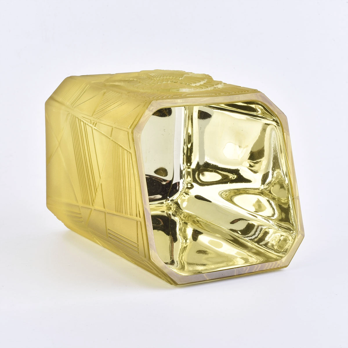 Factory price China Trapezoid gold glass candle jars 6oz 8oz 10oz