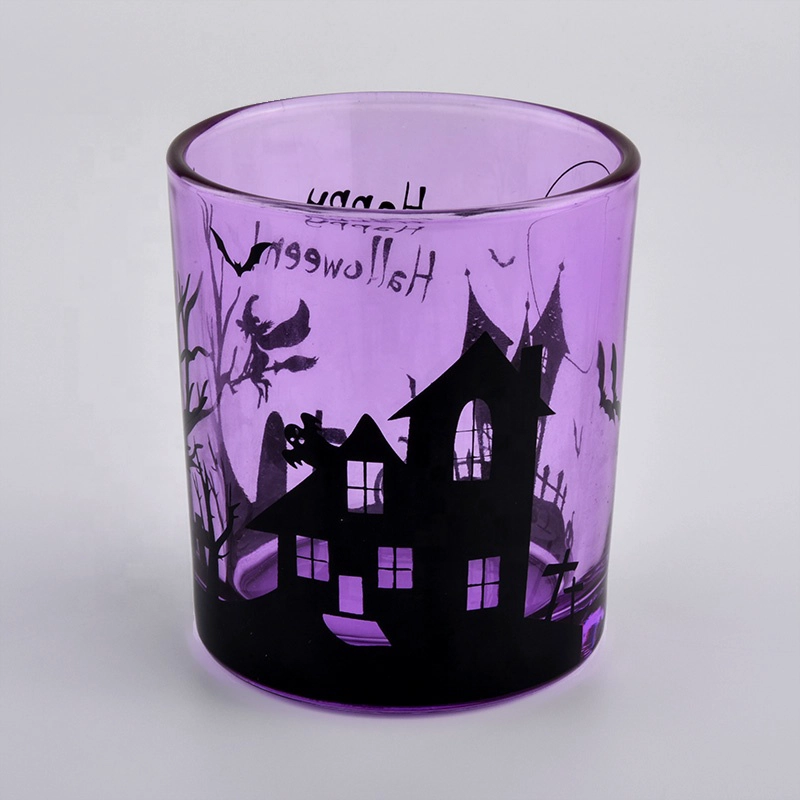 purple sprayed glass candle jars for All Saints' Day