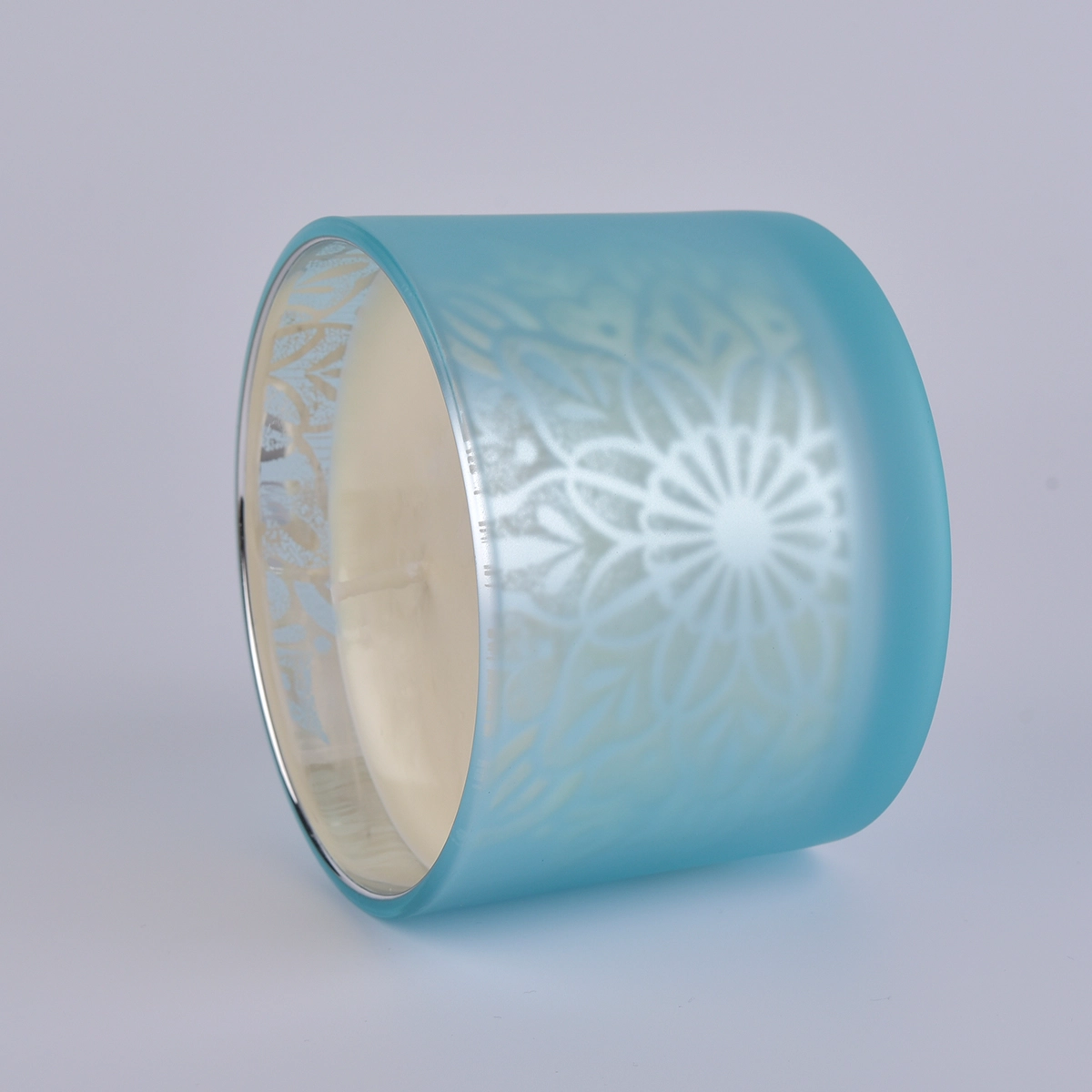 14 oz matte blue candle jar custom, empty frosted candle jar