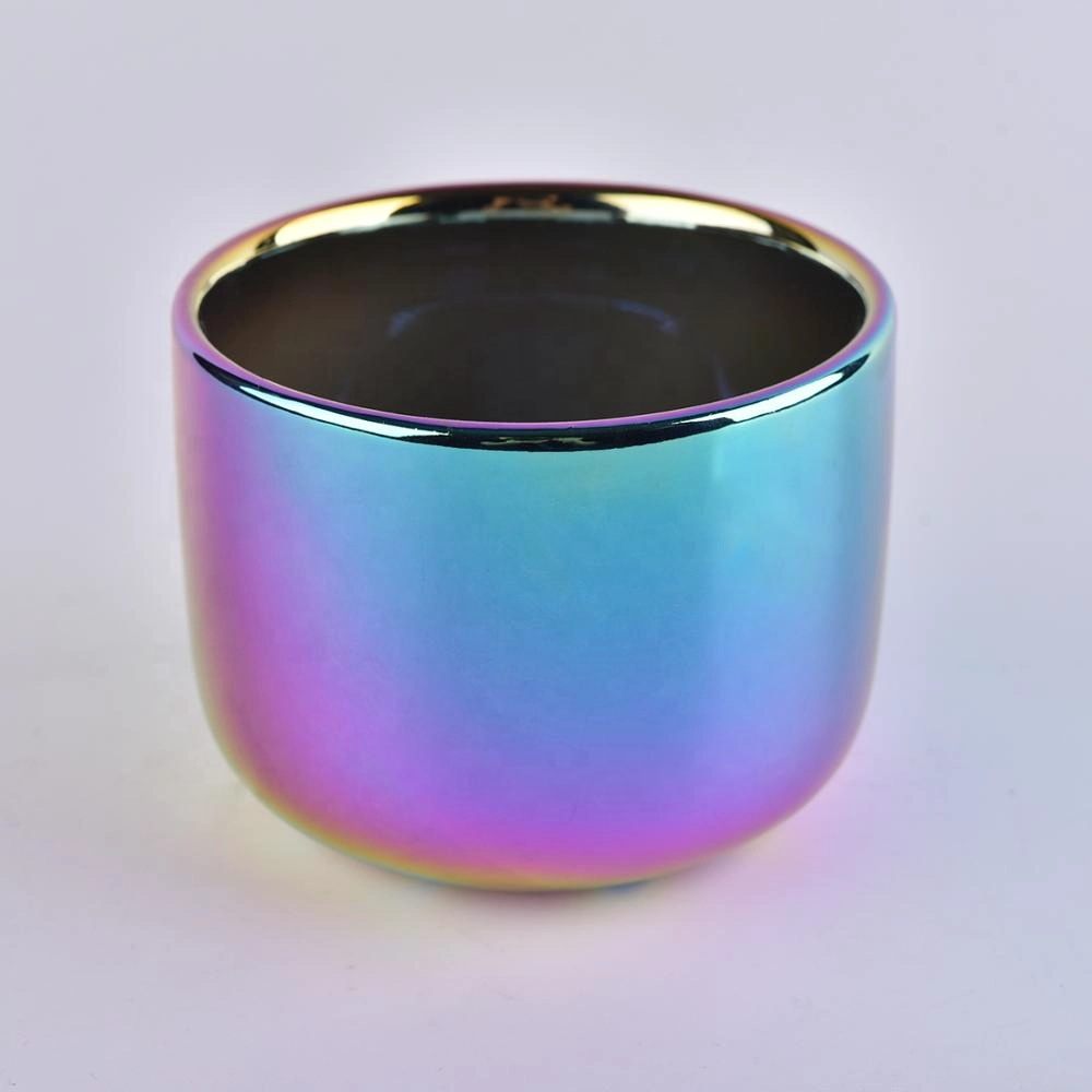 hologram electroplating ceramic candle jars with 2 wicks