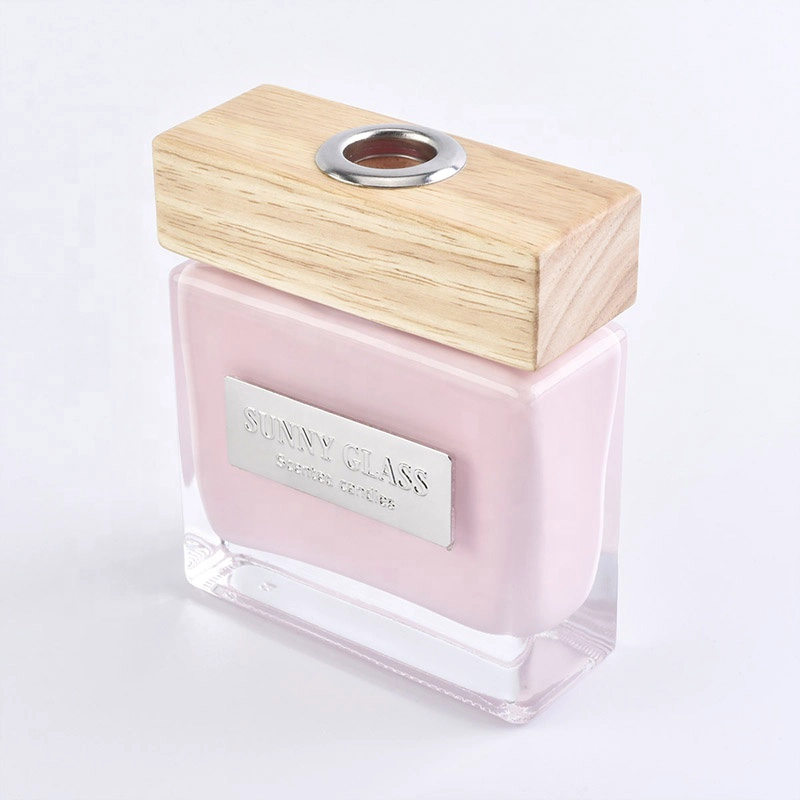 Sunny Scented Square Glass Aroma Bottle Reed oil Diffuser bottles with wood cap