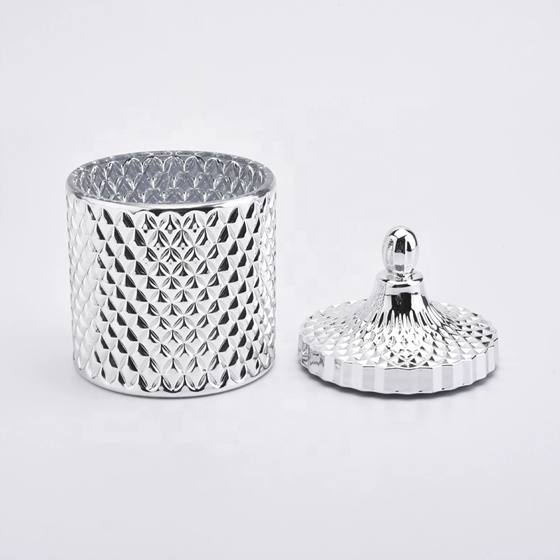 Metallic Diamond Glass Candle Jars with Lids Home Decor Wholesales