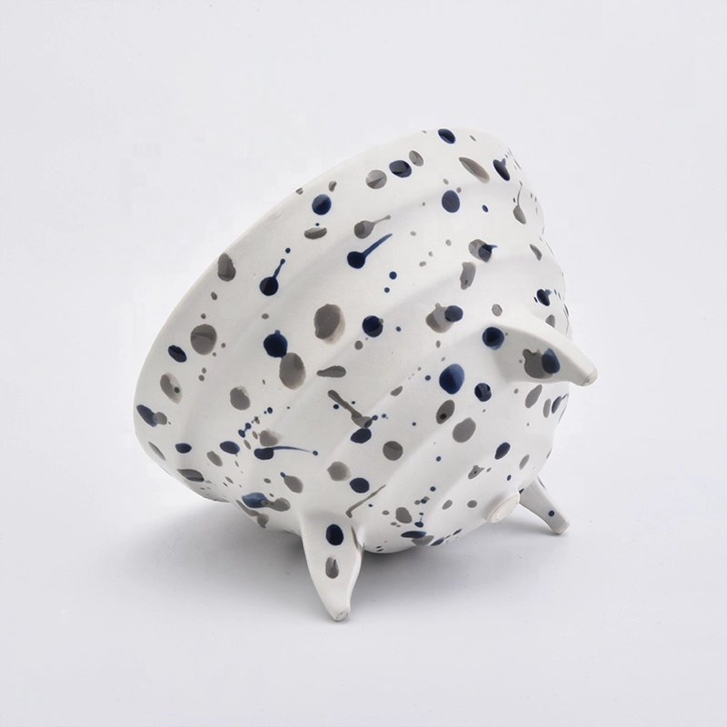 Triple Footed Ceramic Candle Holders Dotted Bowls Home Decor