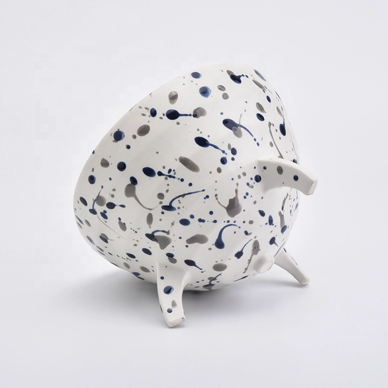 Large Footed Ceramic Vessel Ceramic Candle Holder with Dots Home Decoration