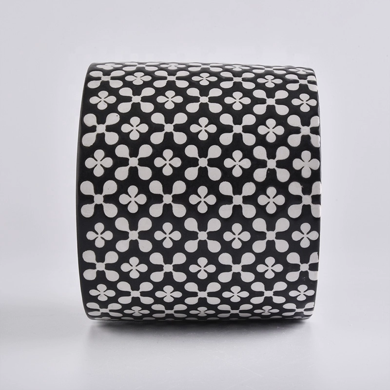 matte black ceramic jars with debossed designs for candle