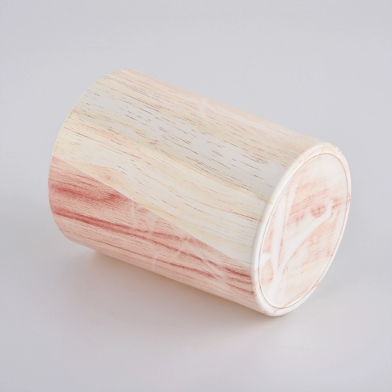 glass candle jars with wood texture