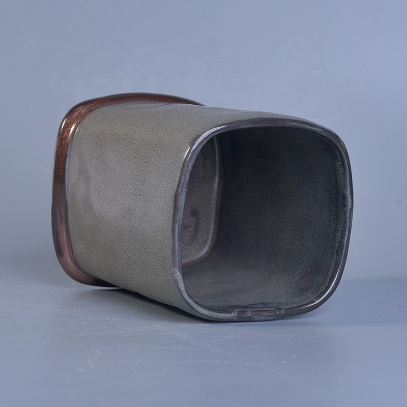 Square brown ceramic candle containers votive church iridescent jars candle holders home decoration wholesale