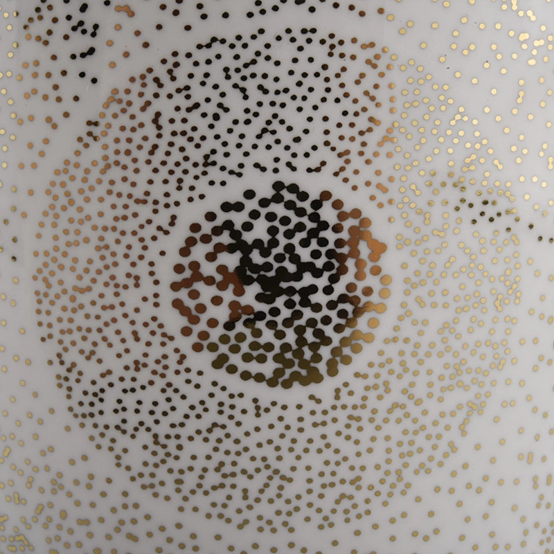 ceramic candle holder with shiny gold pattern, gold inside ceramic candle jar