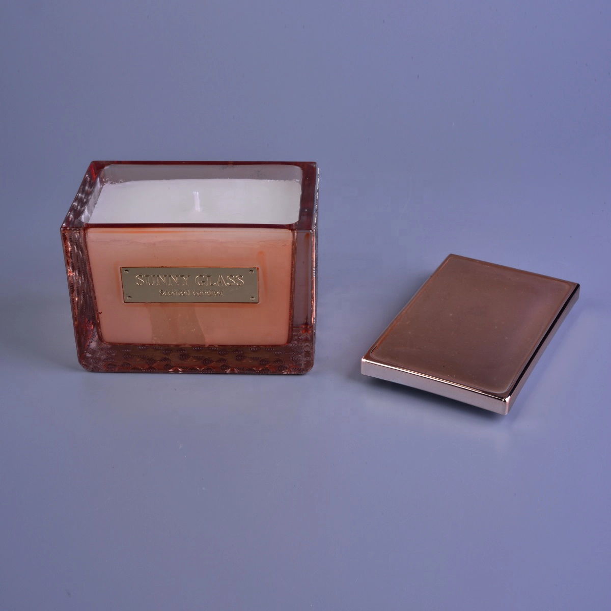 Popular custom square glass jar candles scented luxury with lid