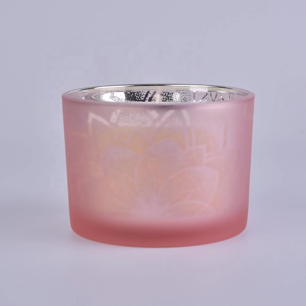 Sunny glassware luxury empty tealight frosted pink Glass candle holder jar with wood lid