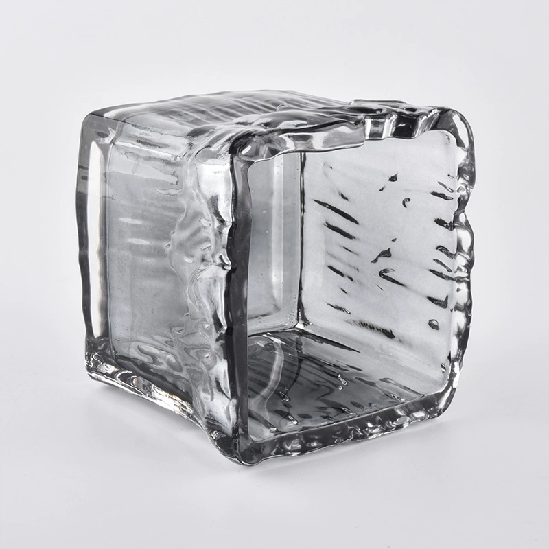 gray translucent square glass candle holders