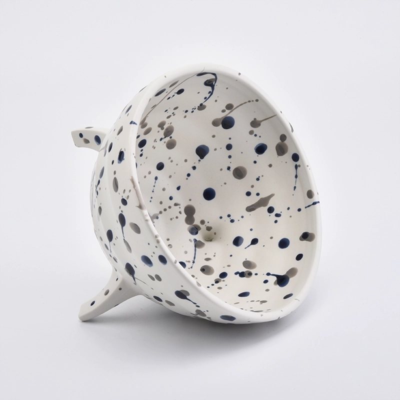Large Footed Ceramic Vessel Ceramic Candle Holder with Dots Home Decoration