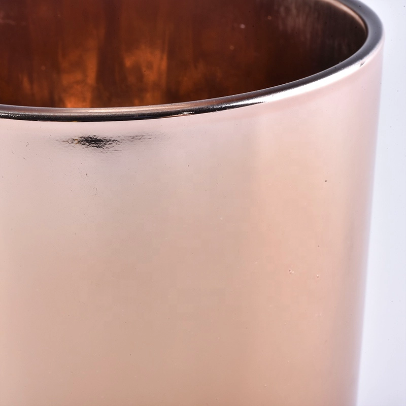 rose gold plating glass candle jar, cylinder glass candle holder with lid