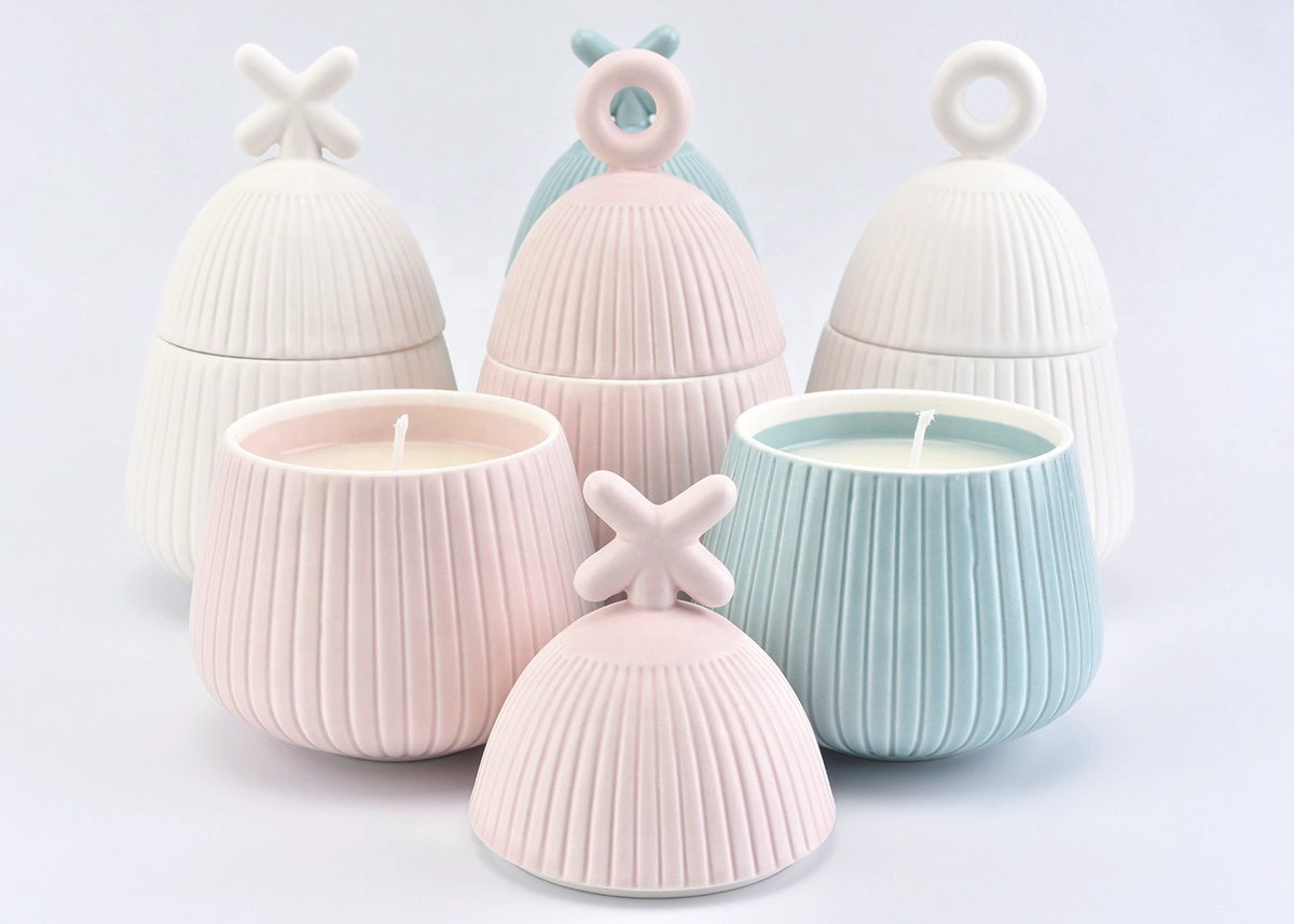 8oz 10oz Popular cute porcelain ceramic candle holders with lid