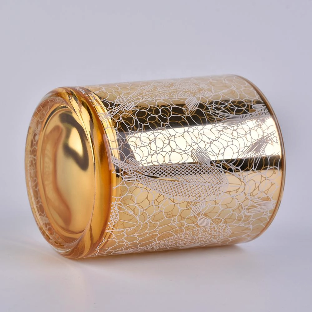 luxury candle jar, gold shiny candle holder with unique 3D printing