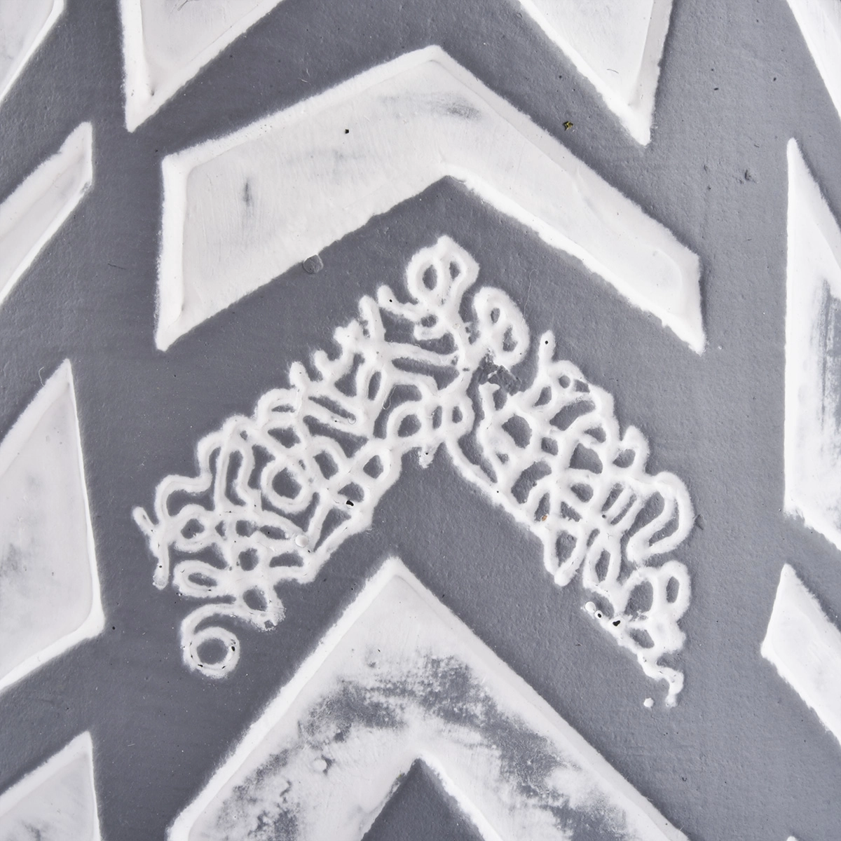 Concrete candle jar with white debossed patterns, decorative candle jars