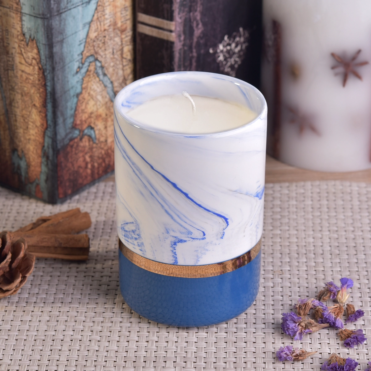 Decorative candle container ceramic, marbling ceramic candle holder