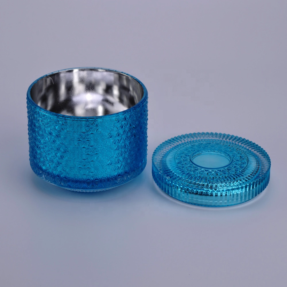 Wedding table crystal luxury blue spray glass jar candle with lid