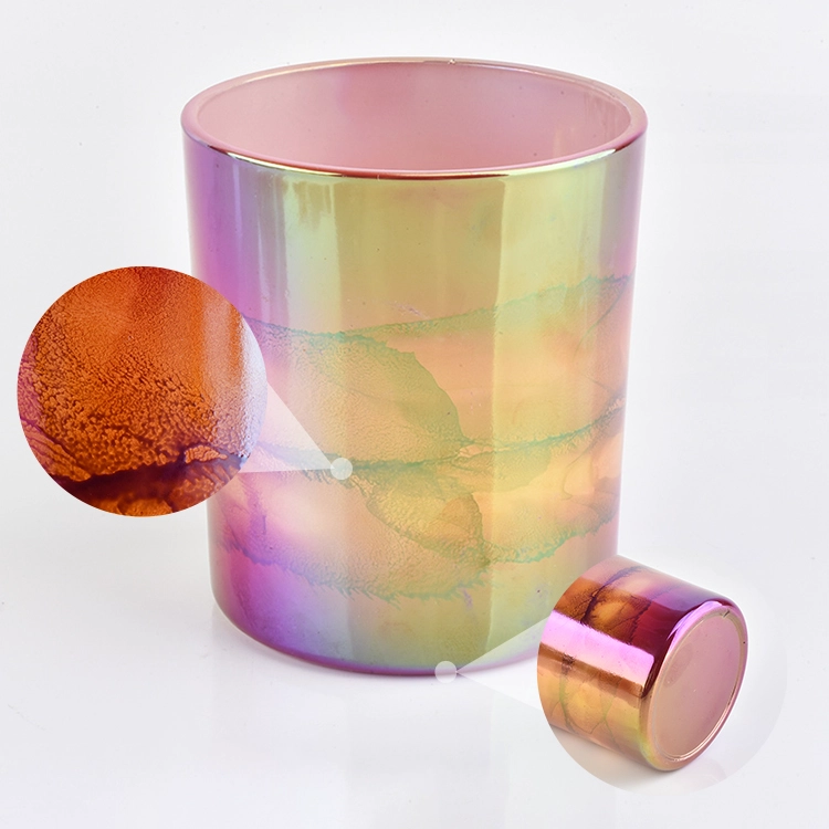 Multi-color electroplated glass candle container for home decor