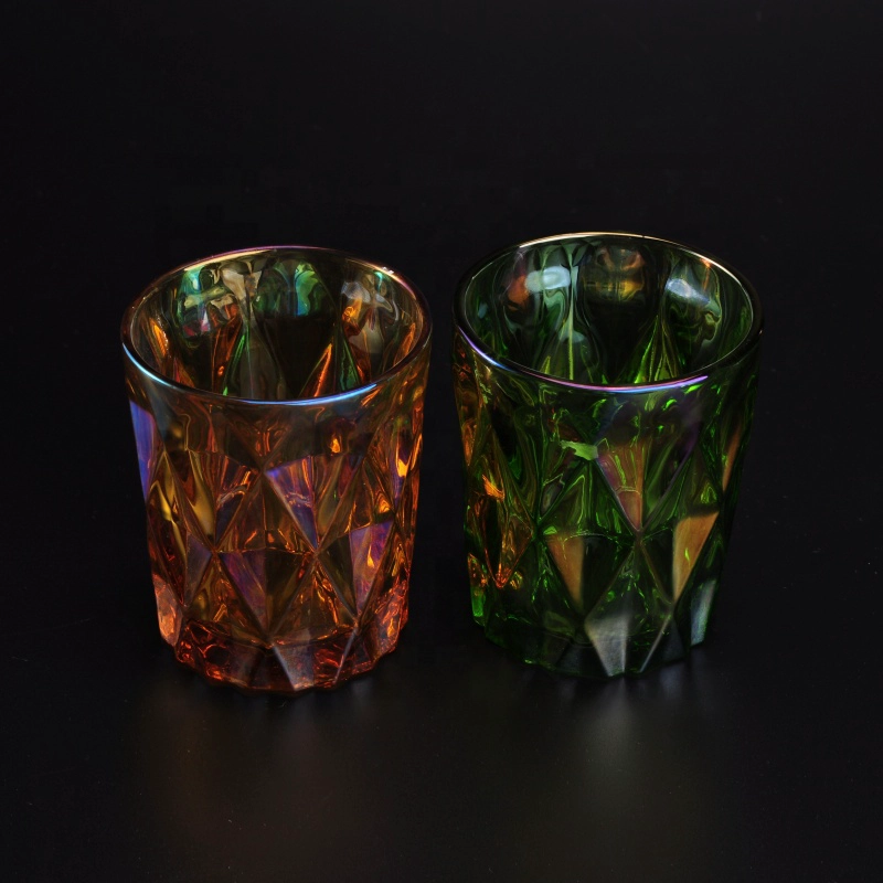 Diamond champagne iridescent glass candle jars home decoration wholesale