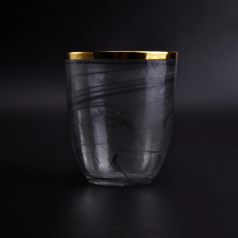 Thin smoke black glass candle jars with gold rim home decoration wholesale