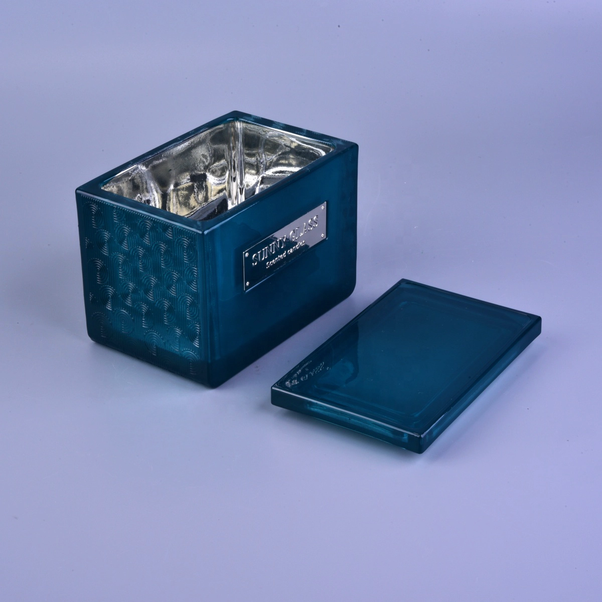 10oz 12oz 20oz Sunny luxury blue square glass candle vessel with lids